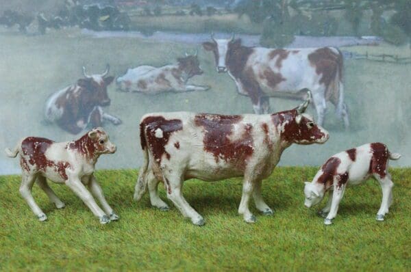 SOLD Herald Ayrshire Cow & Calves - Spray-painted!