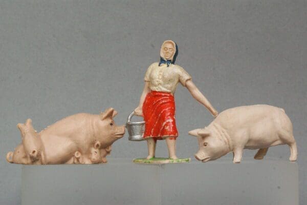 SOLD Timpo Farm Milkmaid and Pigs - FLESH Plastic Variants