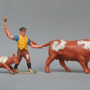 SOLD Timpo Farm Drover, Bull & Calf - BROWN Plastic!