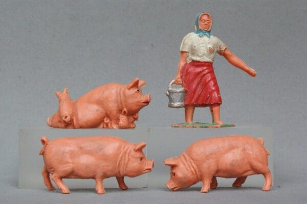 SOLD Timpo Farm Milkmaid and Pigs - Set of 4 Pieces