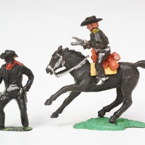 Timpo Solid Plastic Mounted Cowboy & Bandit - BLACK Plastic
