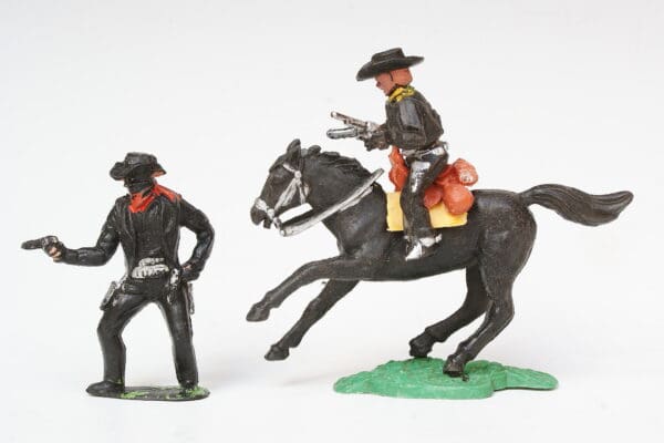 Timpo Solid Plastic Mounted Cowboy & Bandit - BLACK Plastic