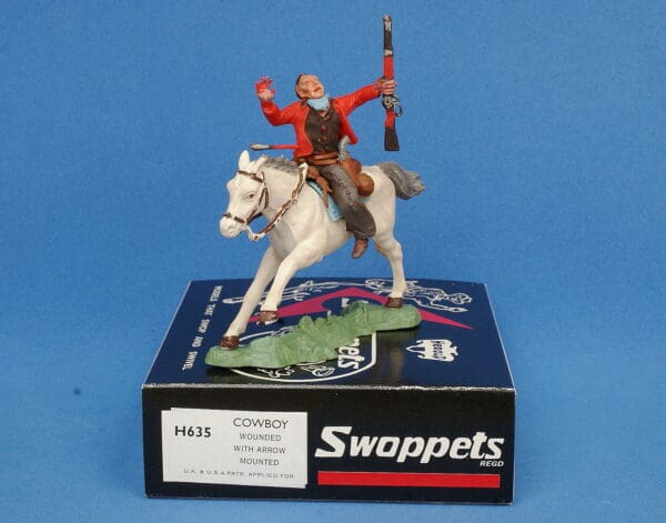 Herald Swoppet Mounted Cowboy Wounded by Arrow (+Repro Box)