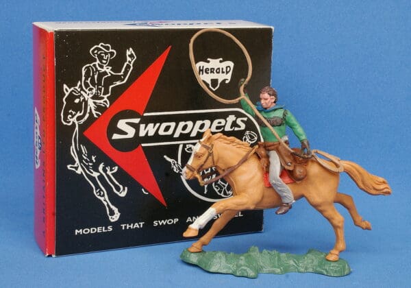 Herald Swoppet Mounted Cowboy with Lasso (+Repro Box)