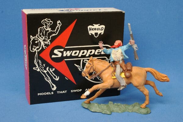 Herald Swoppet Mounted Cowboy Wounded by Arrow (LIGHT BLUE Torso)