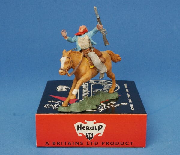 Herald Swoppet Mounted Cowboy Wounded by Arrow (LIGHT BLUE Torso) - Image 2