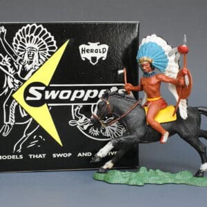 Herald Swoppet Indian Chief with Spear, Mounted (BLUE Headdress)