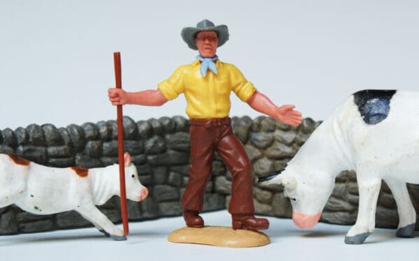 Timpo Swoppet Farm Series Farmer, Cow & Calf (Late Issue)