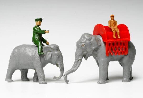 Taylor & Sons Elephant, Howdah, Baby Elephant & Keeper Astride