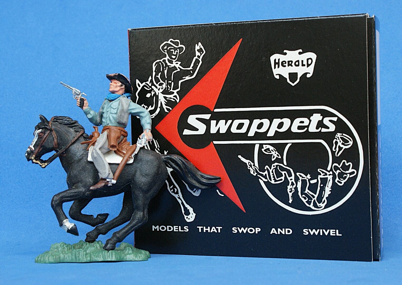 Herald Swoppet Mounted Cowboy Firing Twin Guns - 1st Issue 1958