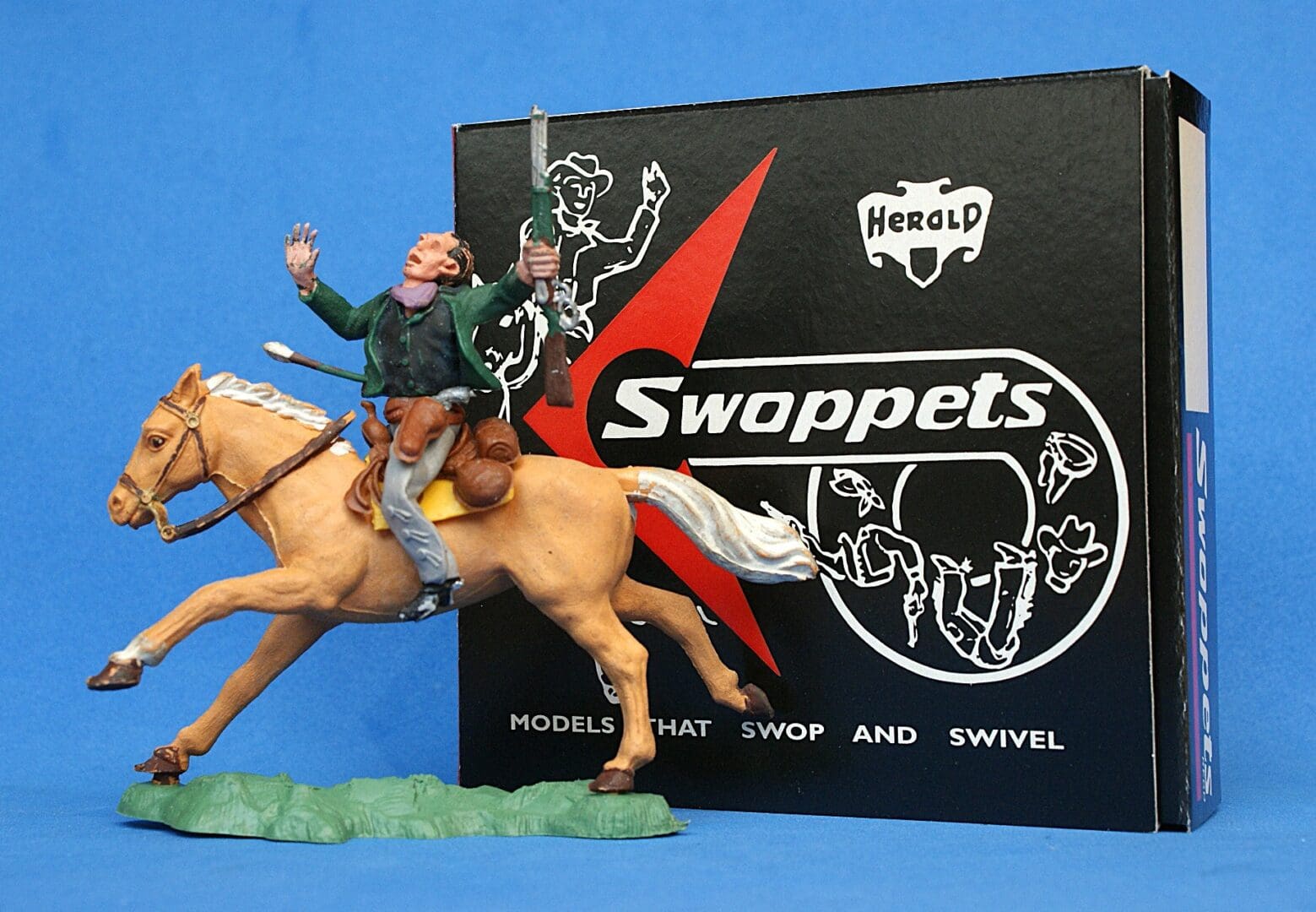 Swoppet Mounted Cowboy Wounded by Arrow - DARK GREEN Torso - Image 4