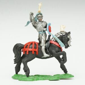 Swoppet Mounted Knight Attacking - LIGHT BLUE Reins & Favour