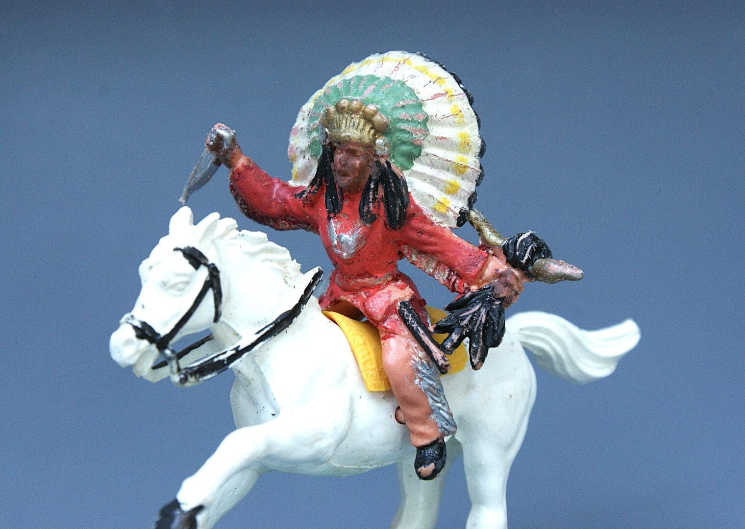 Timpo Solid Plastic 'Warbonnet' Mounted Indian with Trophy