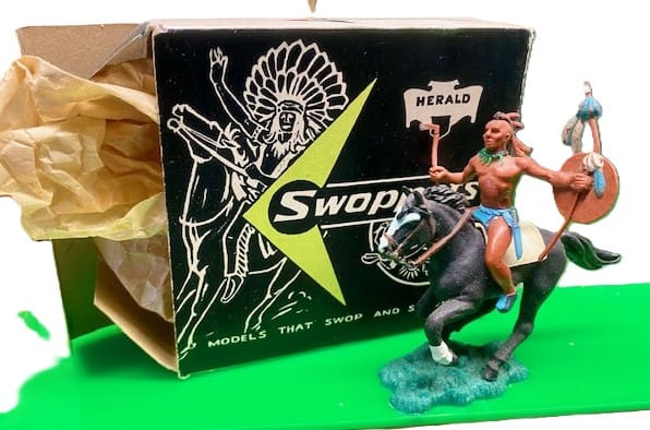 Herald Swoppet Mounted Indian Brave with Tomahawk - ORIGINAL Box