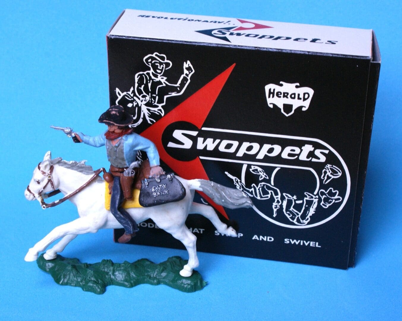 Herald Swoppet Mounted Cowboy Bank Robber - LIGHT BLUE Torso - Image 4