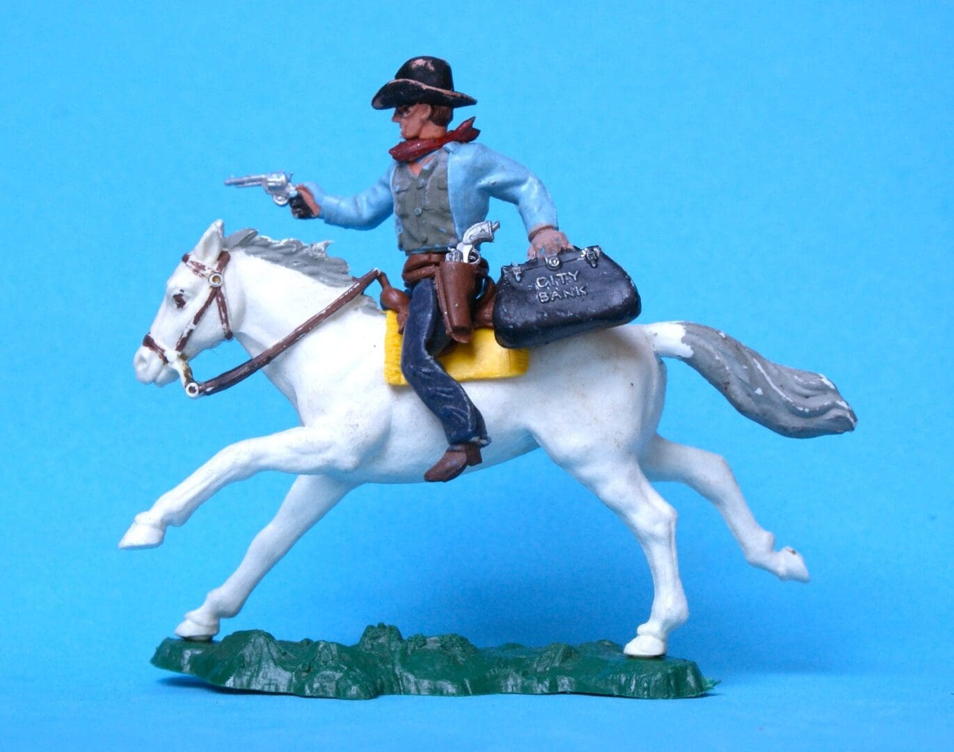 Herald Swoppet Mounted Cowboy Bank Robber - LIGHT BLUE Torso - Image 3